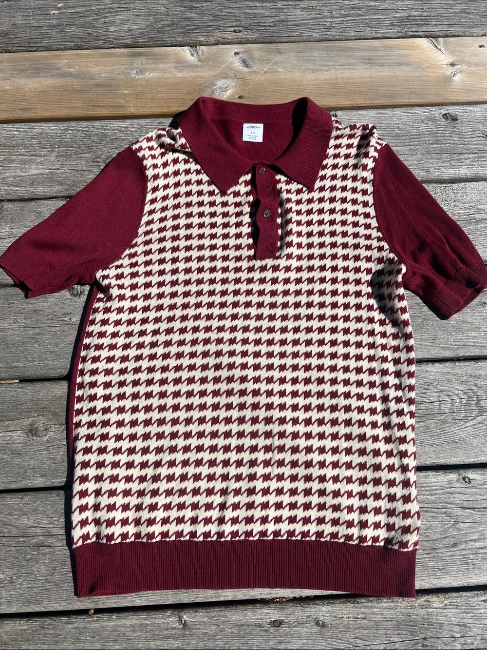 Urban Outfitters Maroon & Cream Houndstooth Polo Sweater